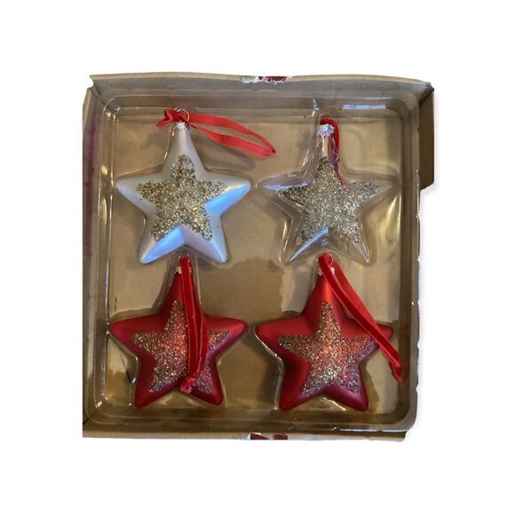 Box Of 4 Glass Allen & Roth Star Christmas Ornaments - Picture 1 of 6